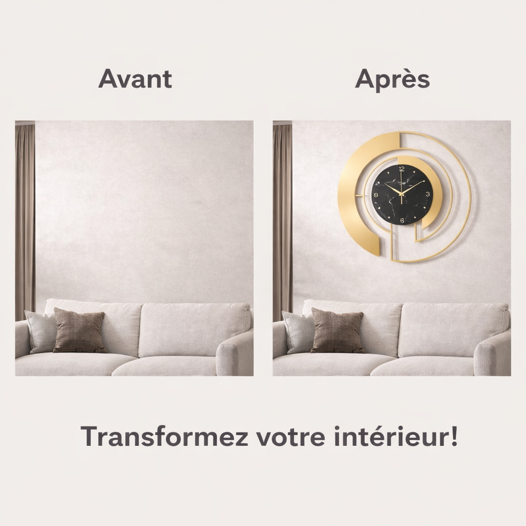 Grande Horloge Murale Design AUREA – Métal Moderne Silencieux 45 cm effet marbre