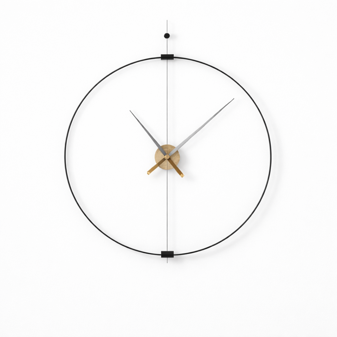 Grande Horloge murale design minimaliste MINIMA 60 cm bois de noyer et acier au carbone