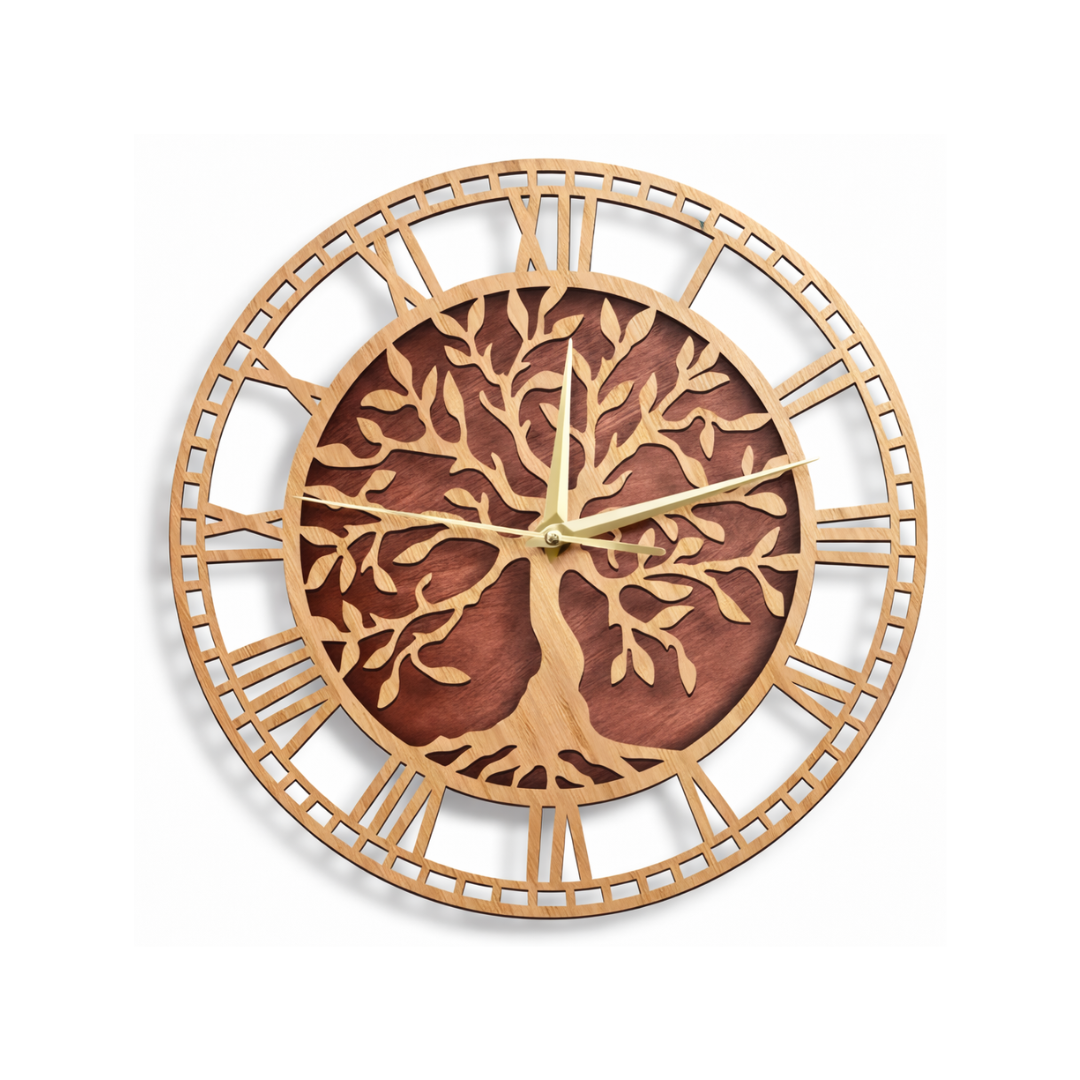 Grande Horloge murale arbre de vie EIK 30/40cm bambou et bois