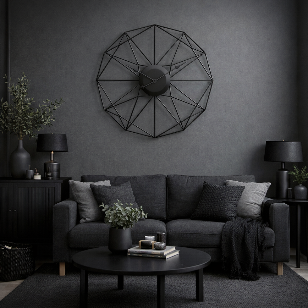 Grande Horloge murale design SOLSTRÅLE 50cm en métal Or et Noir