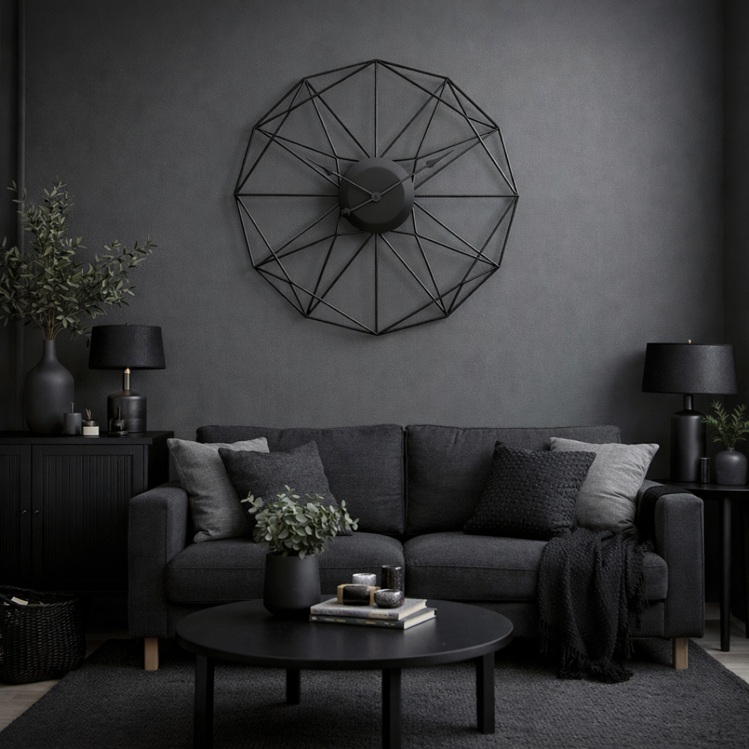 Grande Horloge murale design SOLSTRÅLE 50cm en métal Or et Noir