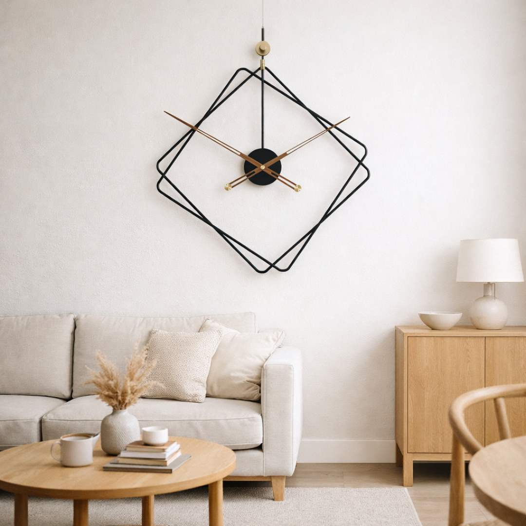 Grande Horloge murale design DIAMANT 56cm en métal