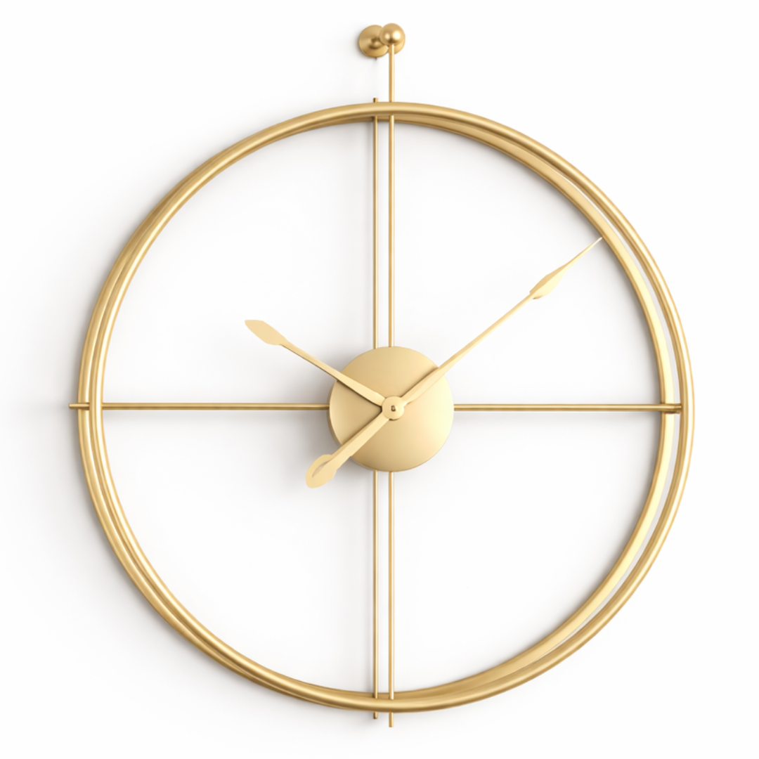 Grande Horloge murale design minimaliste NORDLYS 55/60 cm métal Or