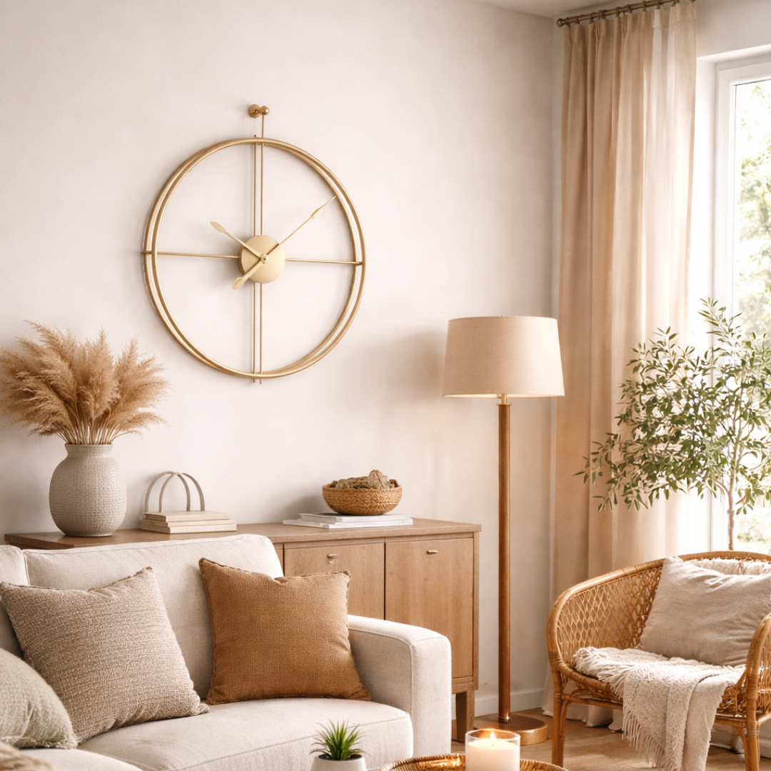 Grande Horloge murale design minimaliste NORDLYS 55/60 cm métal Or