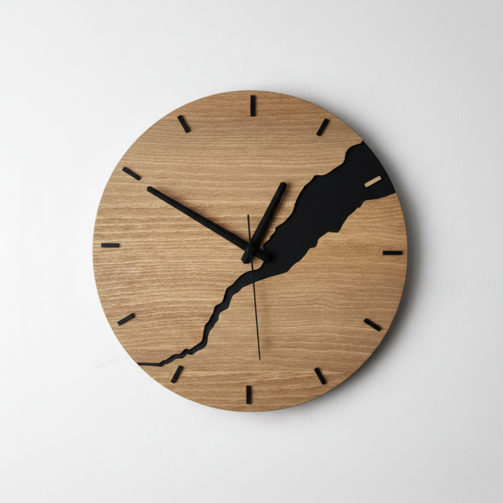 Grande Horloge murale FISSURE NOIR 30 cm en bambou et bois