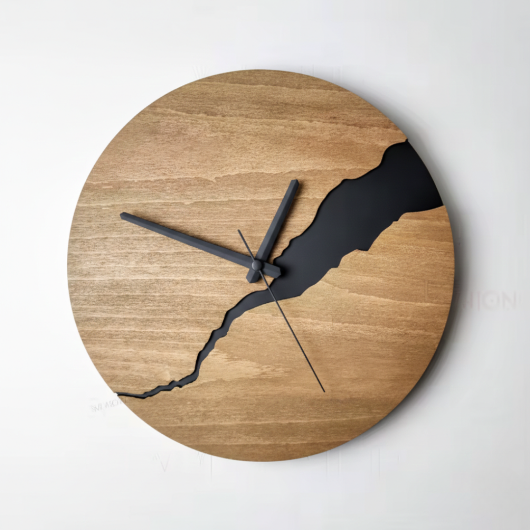 Grande Horloge murale FISSURE NOIR 30 cm en bambou et bois