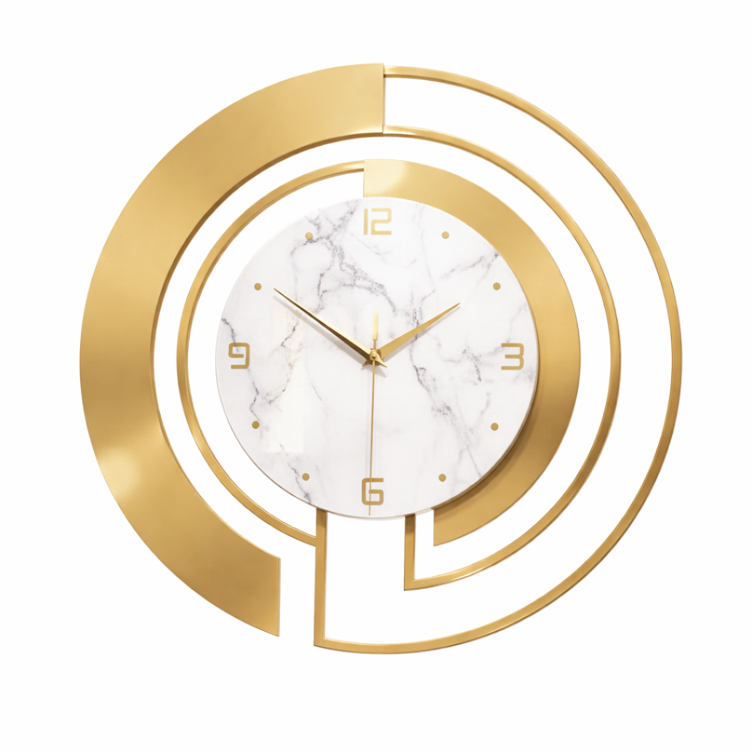 Grande Horloge Murale Design AUREA – Métal Moderne Silencieux 45 cm effet marbre