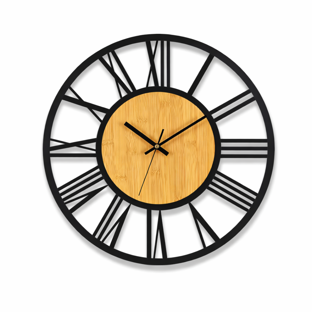 Grande Horloge murale design scandinave KLØKKLE 40 cm bois et métal