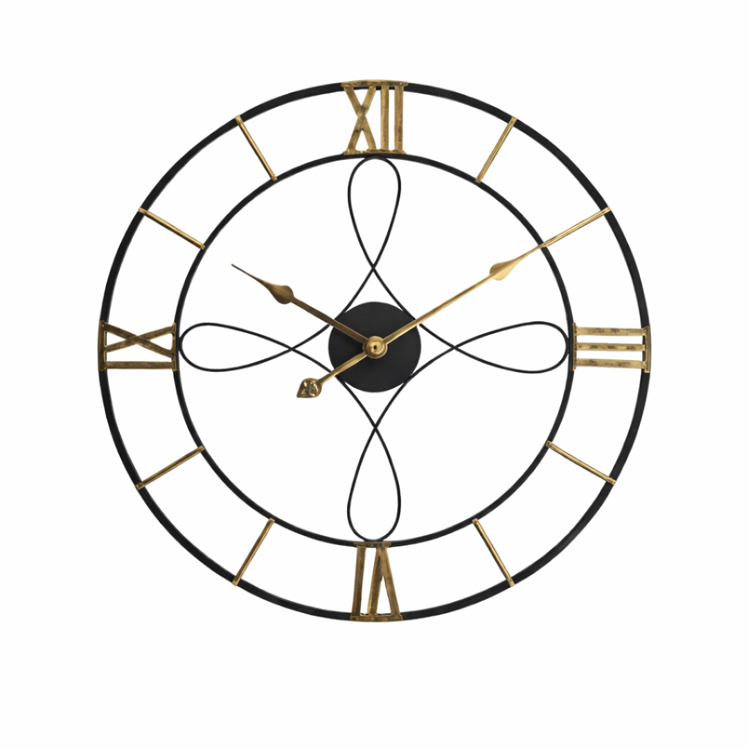 Grande Horloge murale design fer forgé ORBIS 60 cm Noir et Or