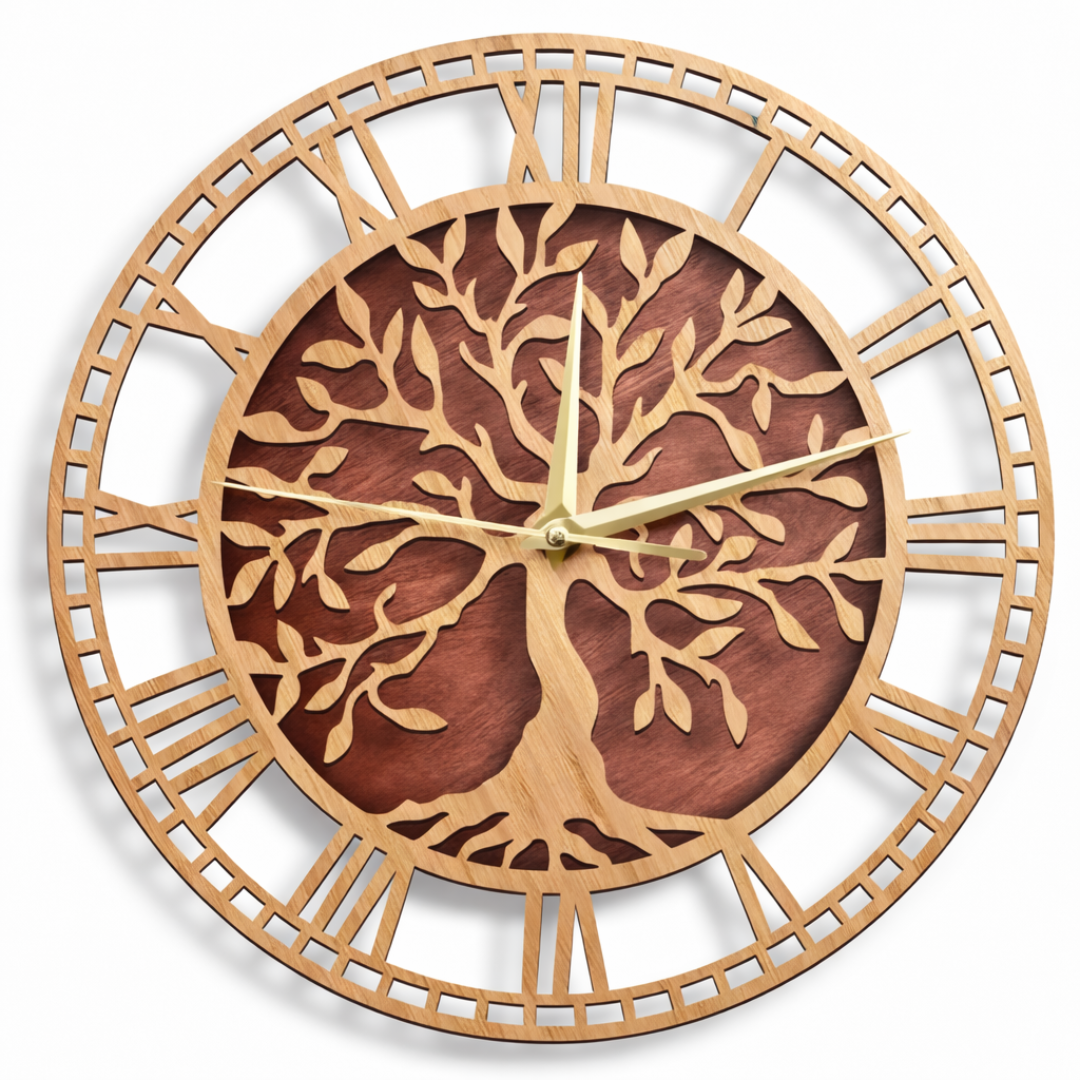 Grande Horloge murale arbre de vie EIK 30/40cm bambou et bois