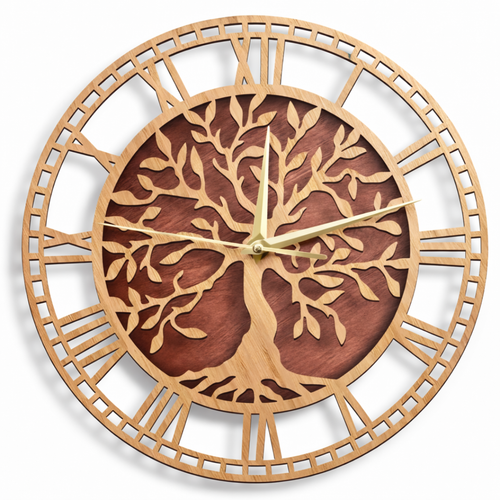 Grande Horloge murale arbre de vie EIK 30/40cm bambou et bois