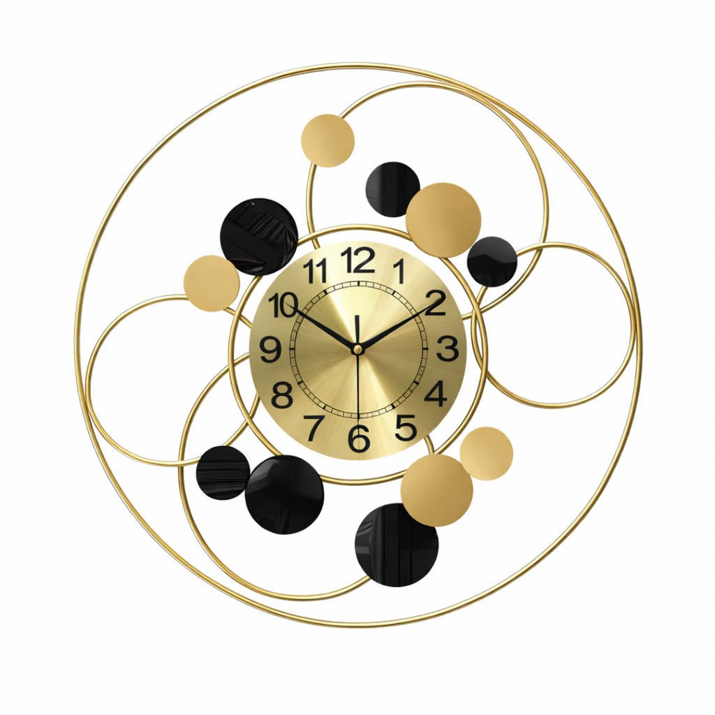 Grande Horloge murale design SIRKLE 60 cm métal or et noir