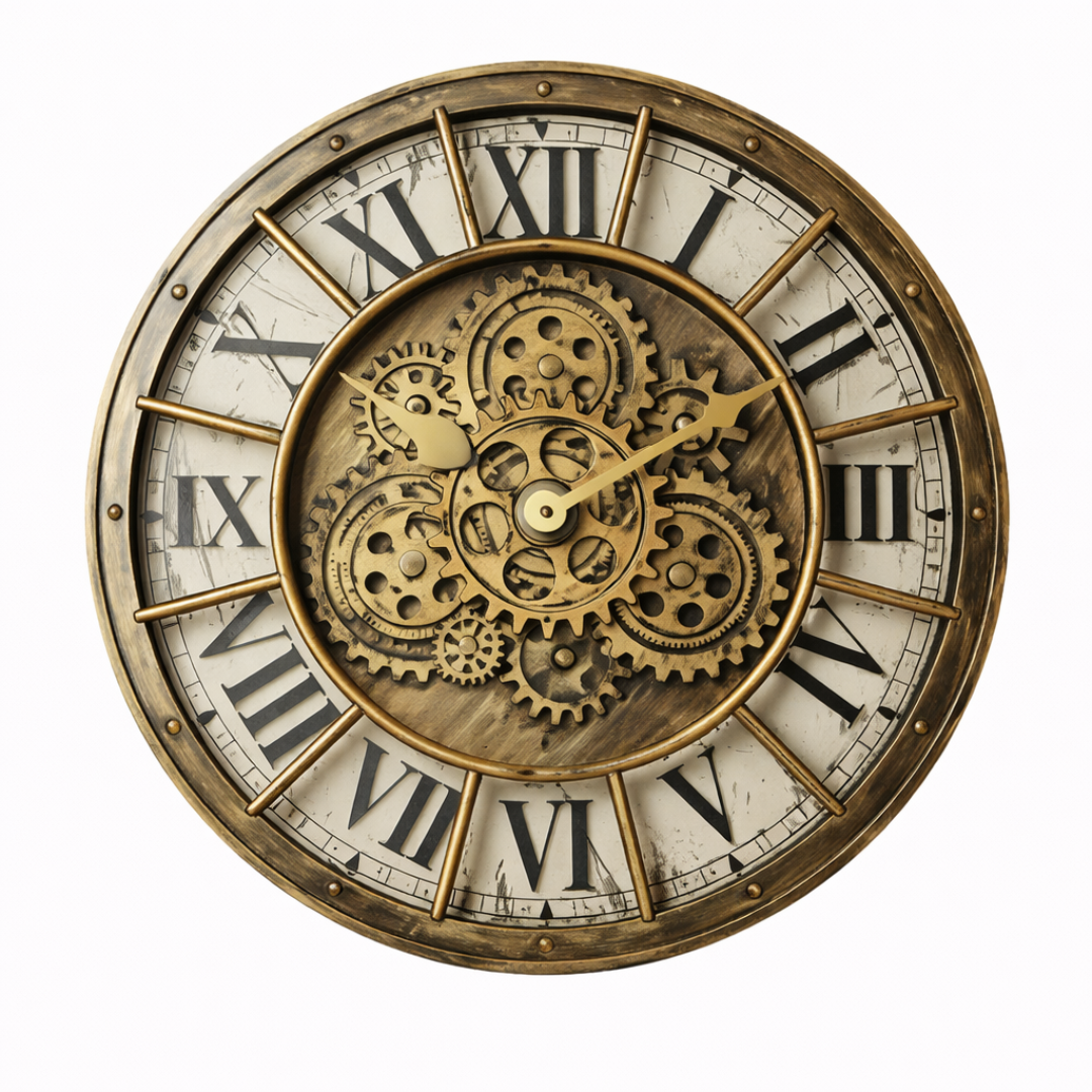 Grande Horloge murale design steampunk PÜNK 46cm métal et bois