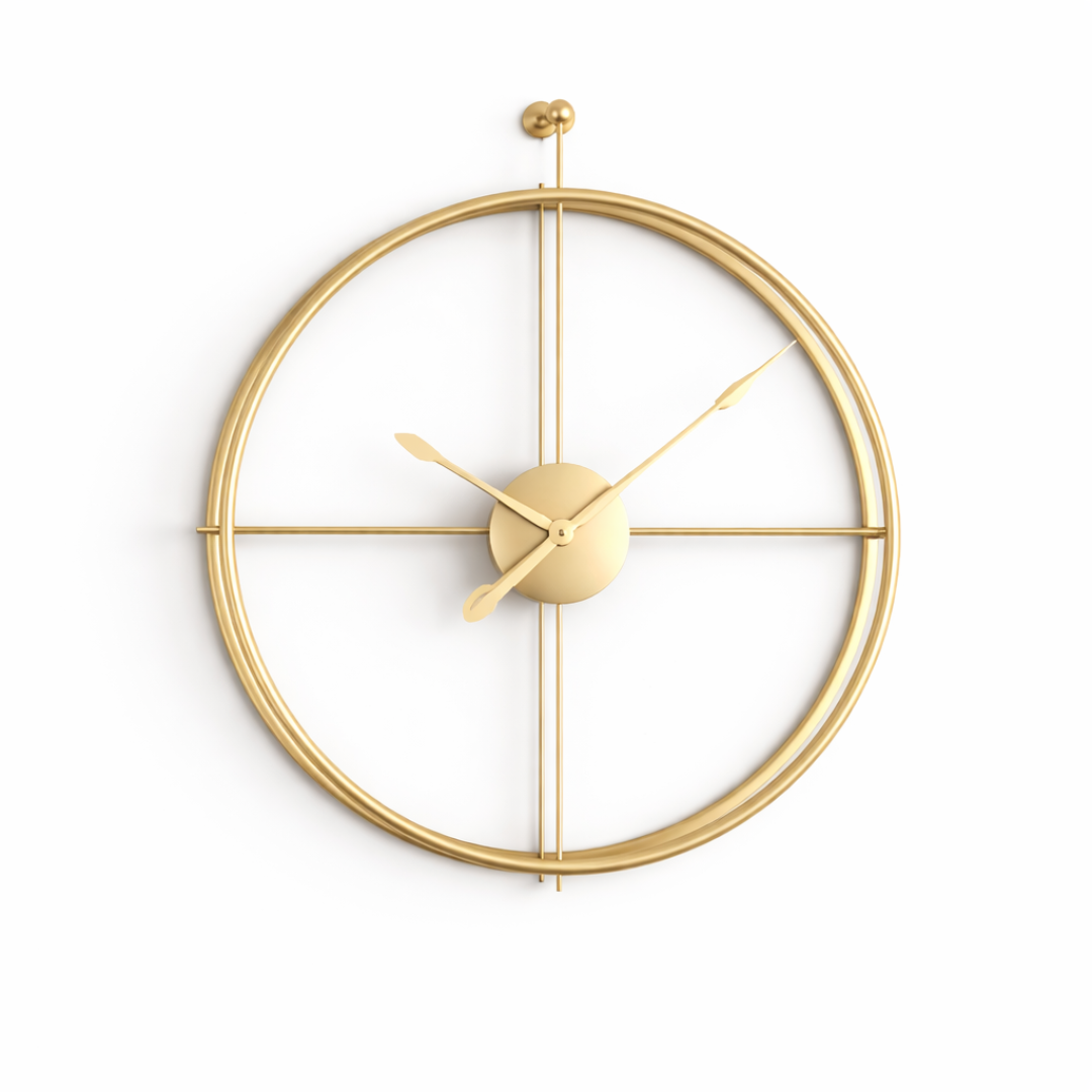 Grande Horloge murale design minimaliste NORDLYS 55/60 cm métal Or