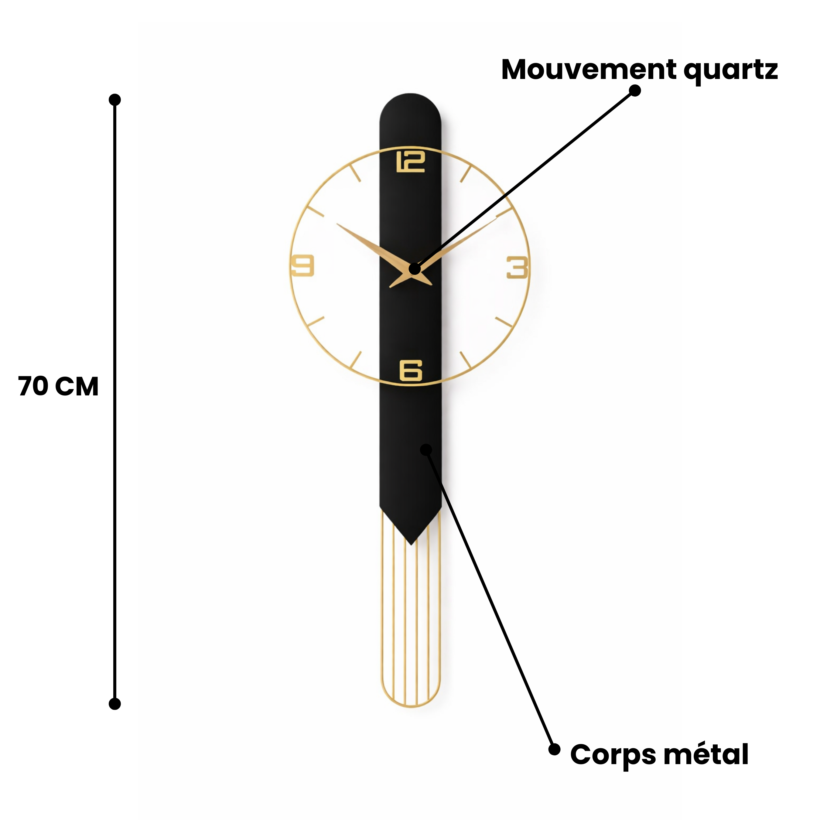 Grande Horloge murale design NOCTIS 70 cm