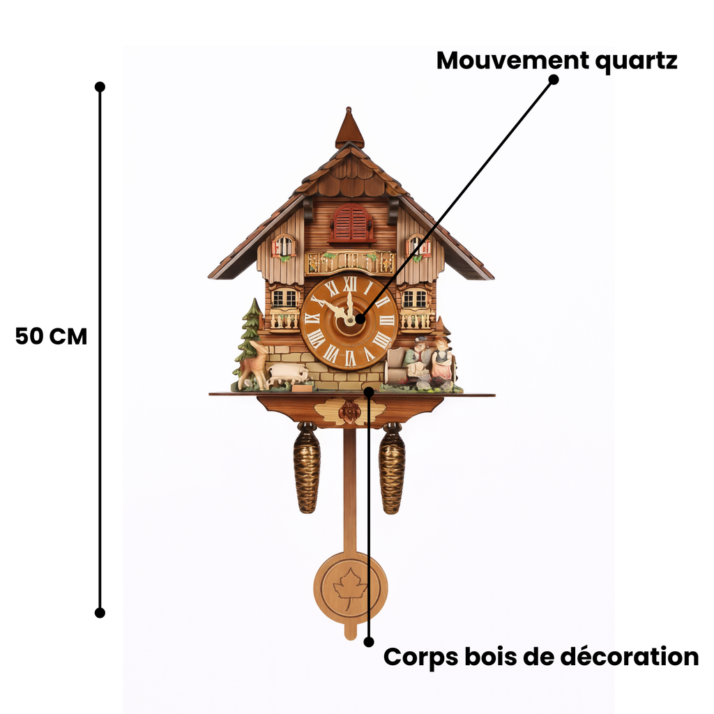 Grande Horloge murale coucou ALPAS 50 cm en bois