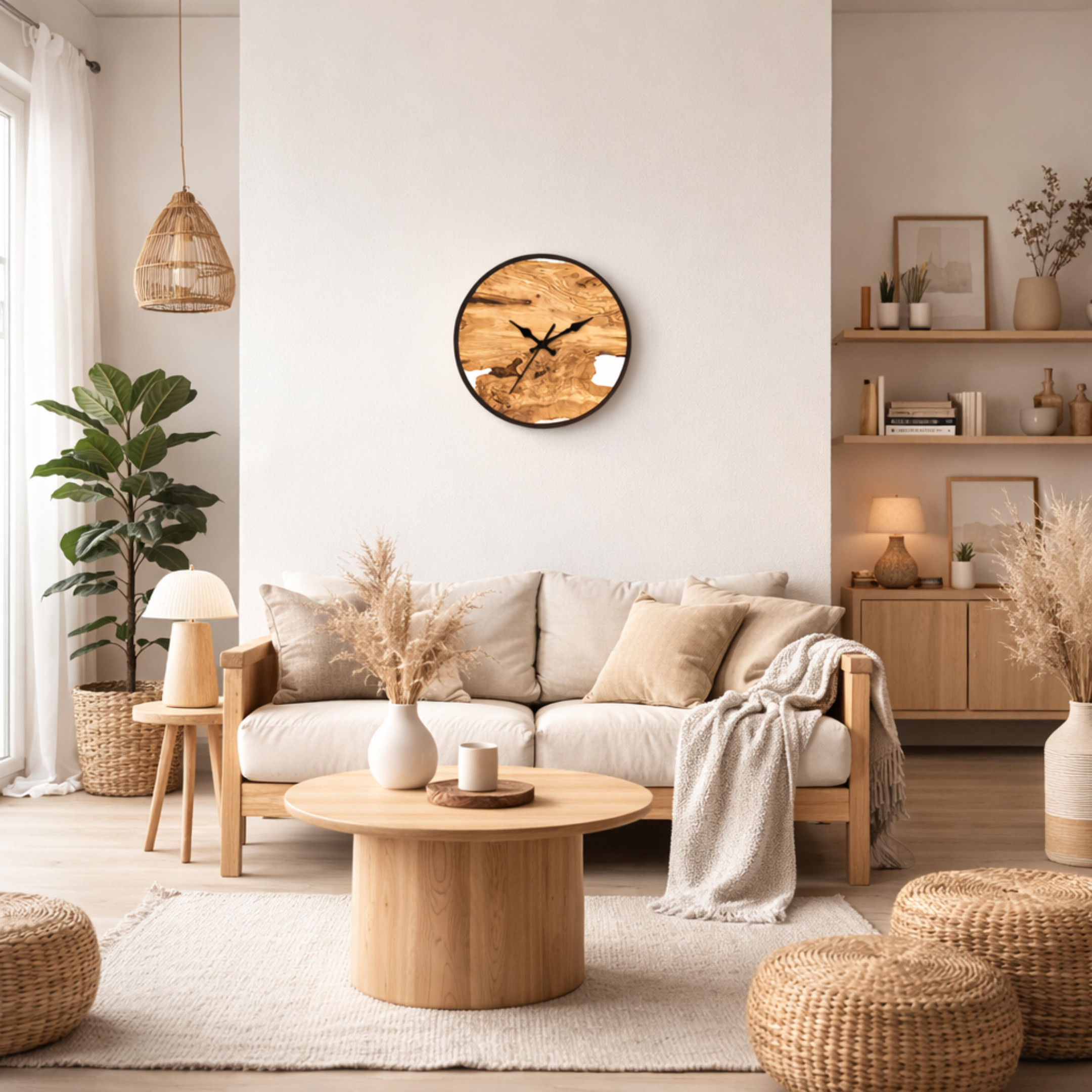 Grande Horloge murale design COUPE acrylique effet bois 30 cm