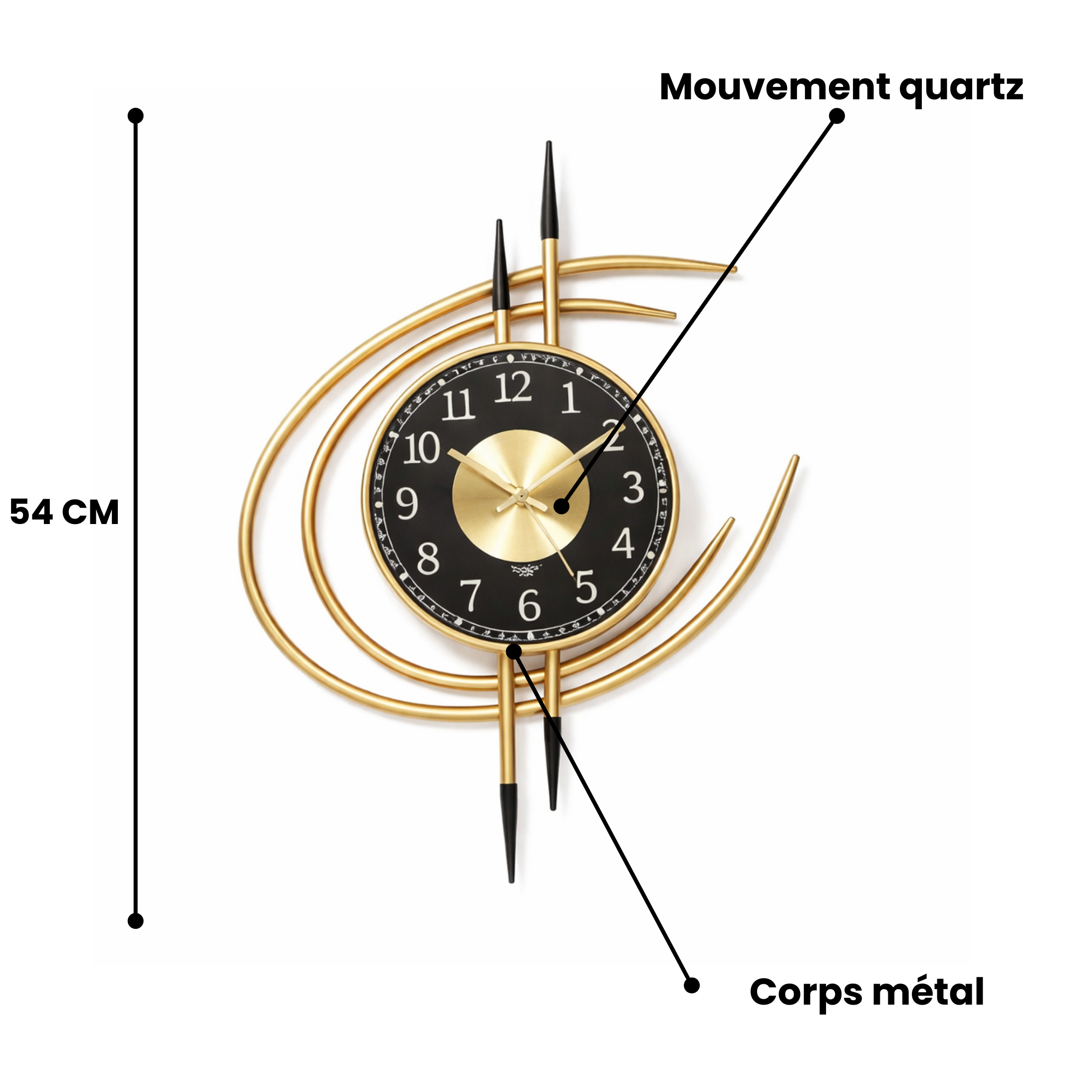 Grande Horloge murale design métal TEMPO 54x41 cm