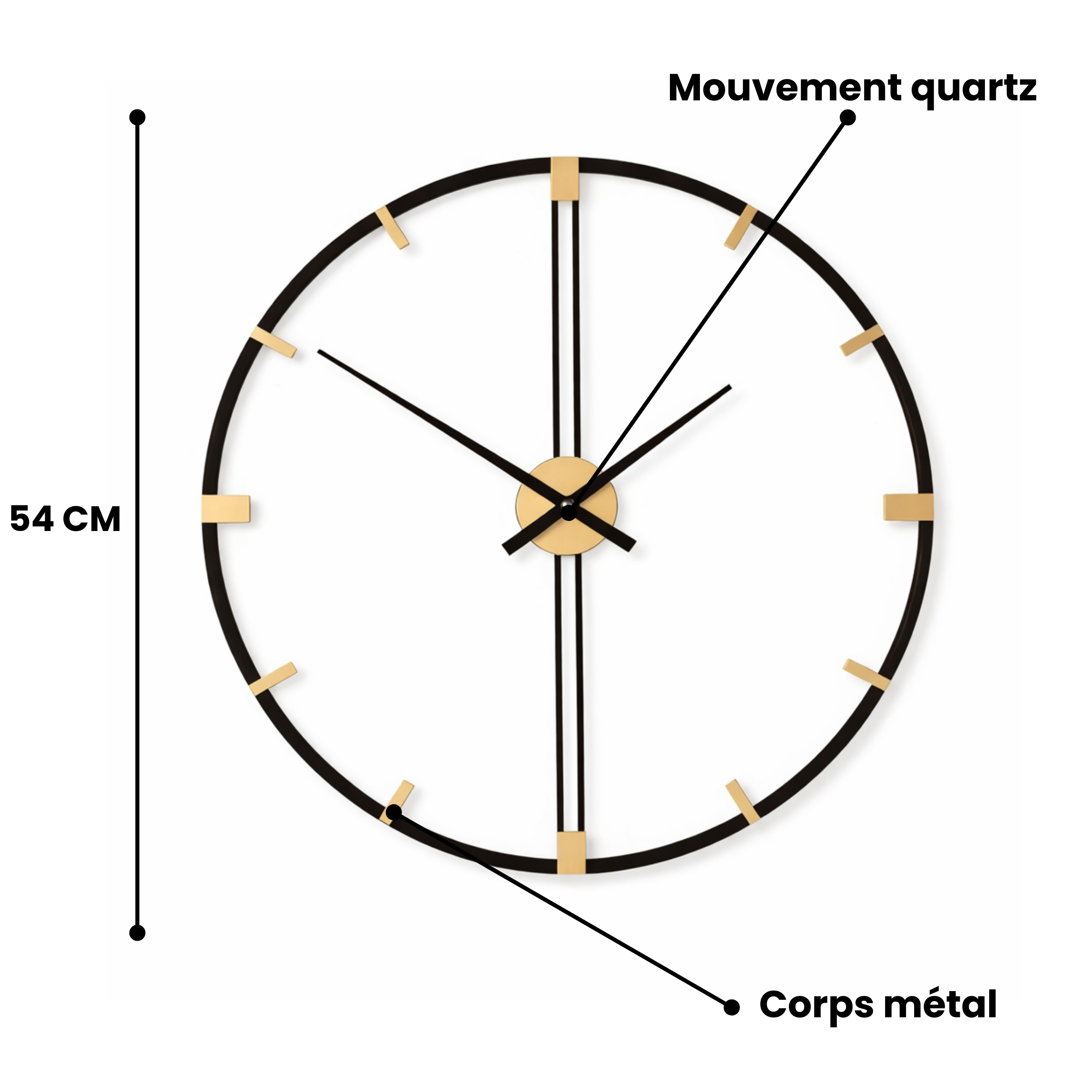 Grande Horloge murale design minimaliste SKADIA 60 cm
