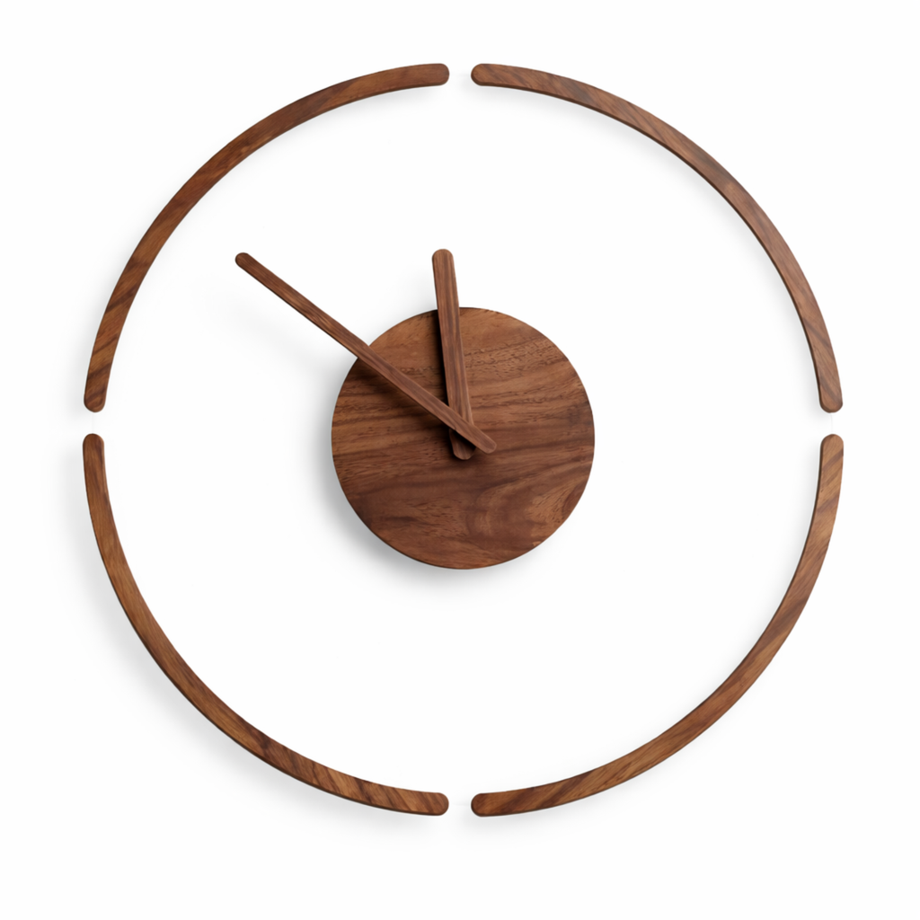 Grande Horloge murale design en noyer WOODY 35 cm