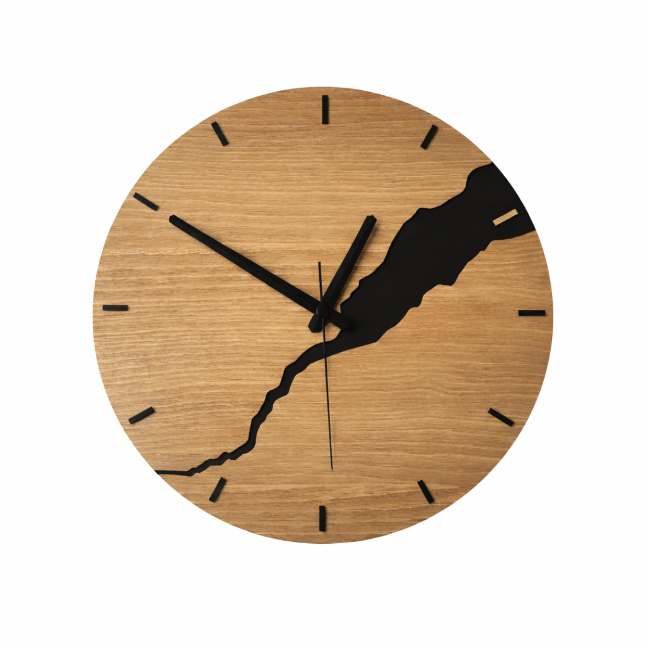 Grande Horloge murale FISSURE NOIR 30 cm en bambou et bois