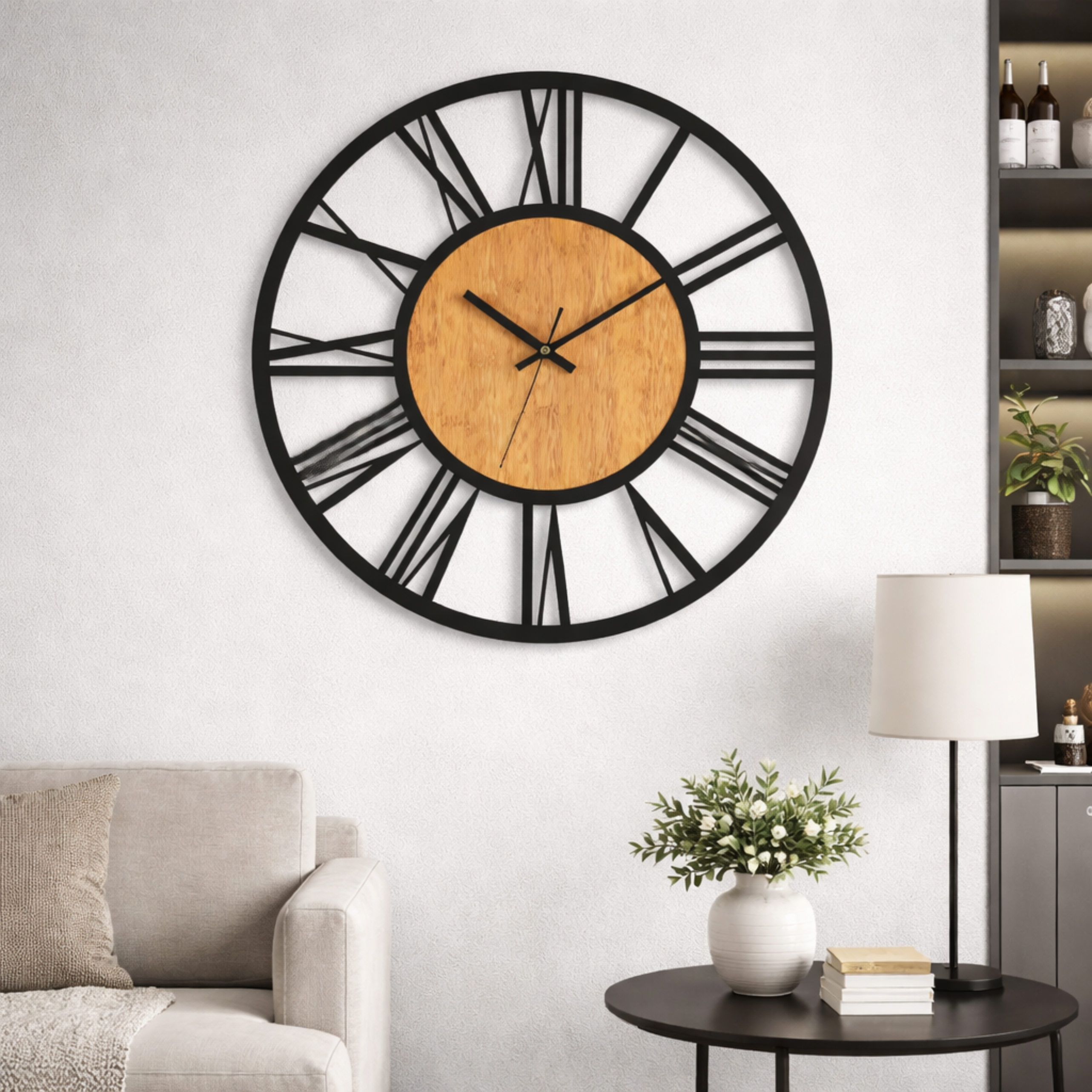 Grande Horloge murale design scandinave KLØKKLE 40 cm bois et métal