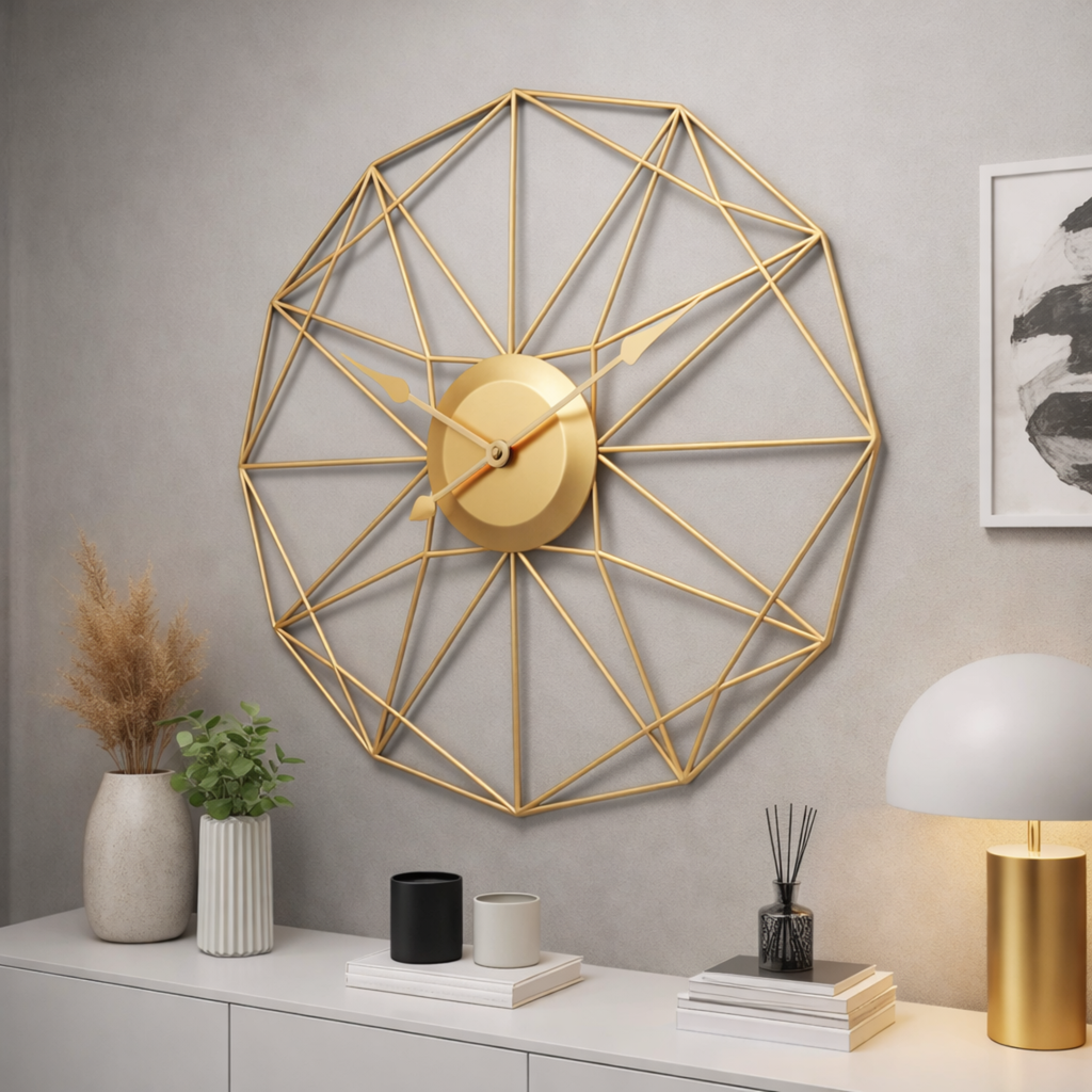 Grande Horloge murale design SOLSTRÅLE 50cm en métal Or et Noir