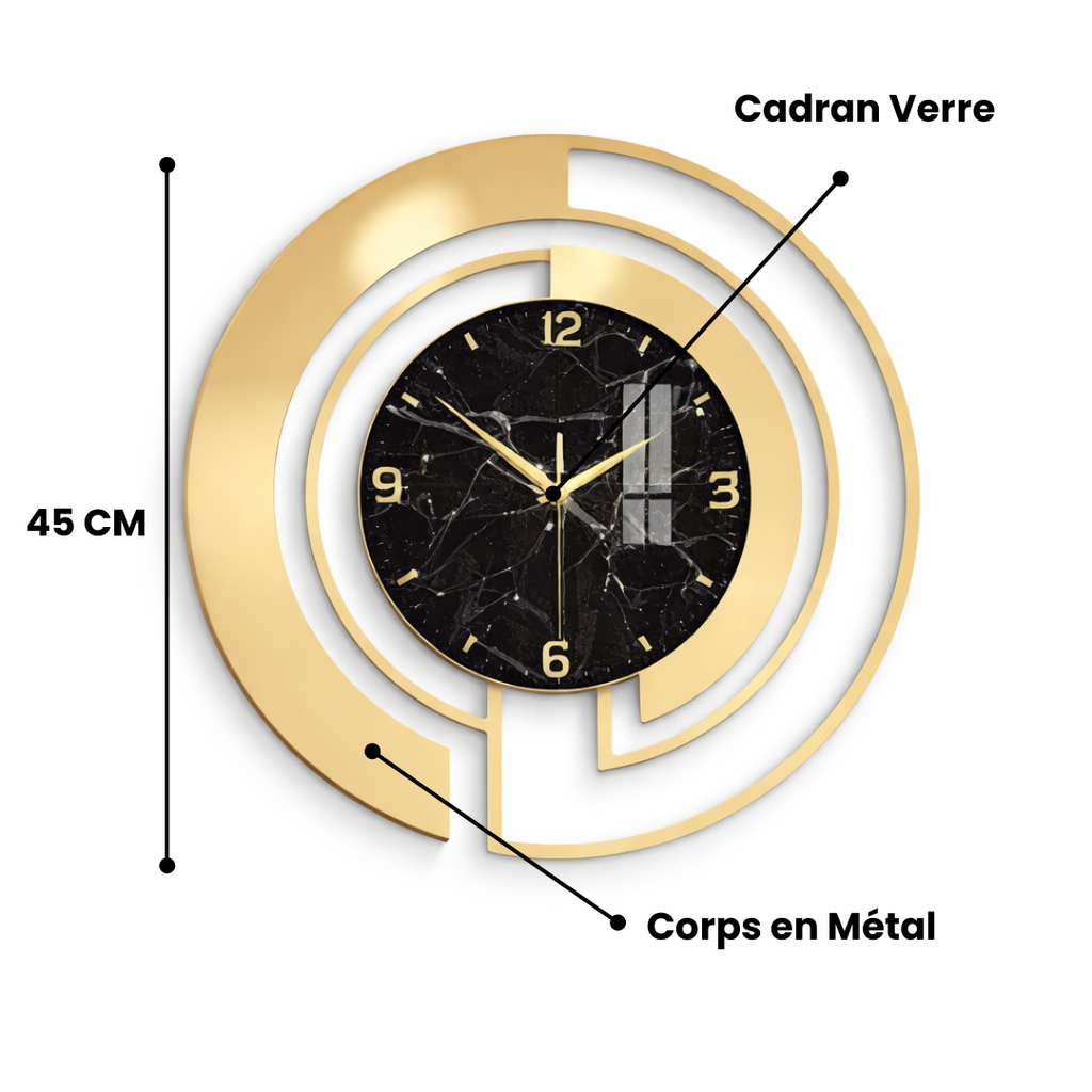 Grande Horloge Murale Design AUREA – Métal Moderne Silencieux 45 cm effet marbre