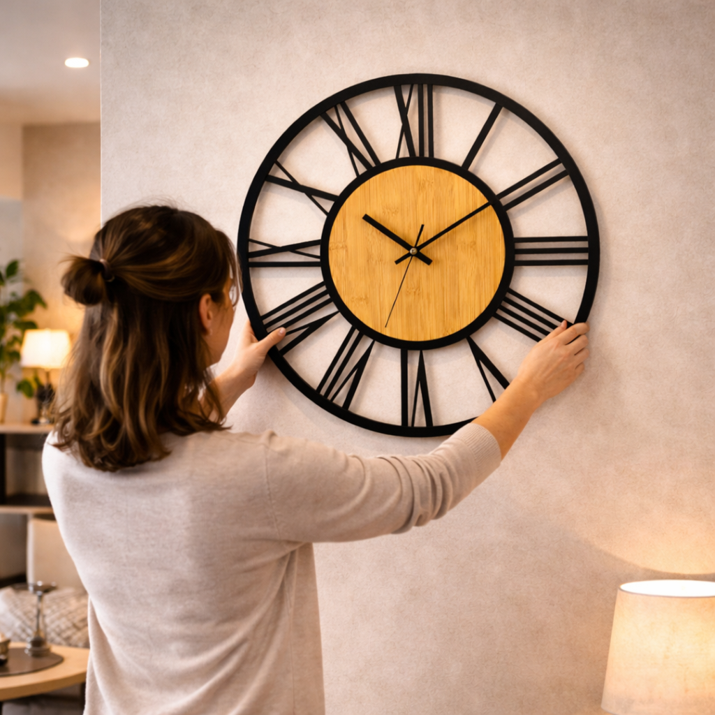 Grande Horloge murale design scandinave KLØKKLE 40 cm bois et métal