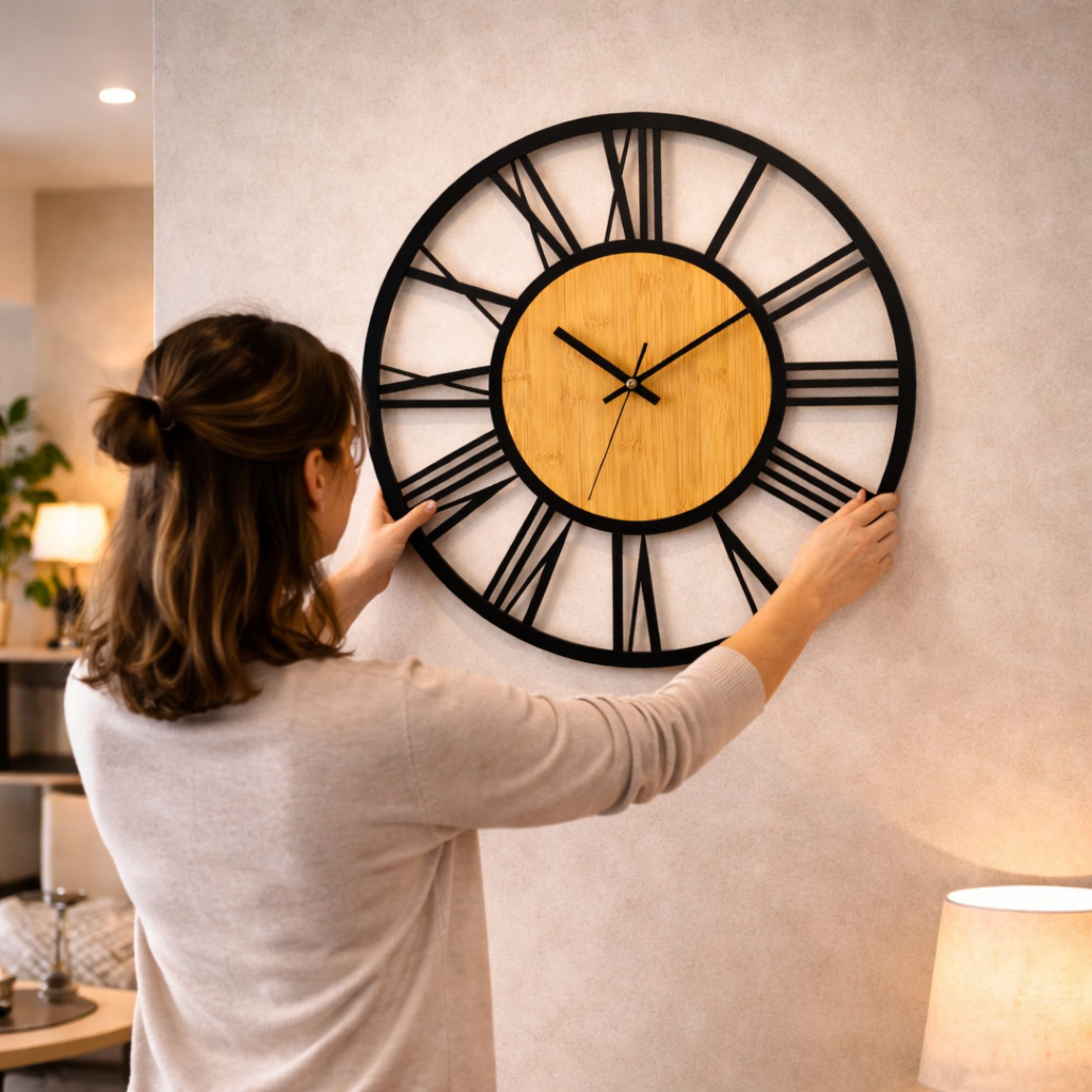 Grande Horloge murale design scandinave KLØKKLE 40 cm bois et métal