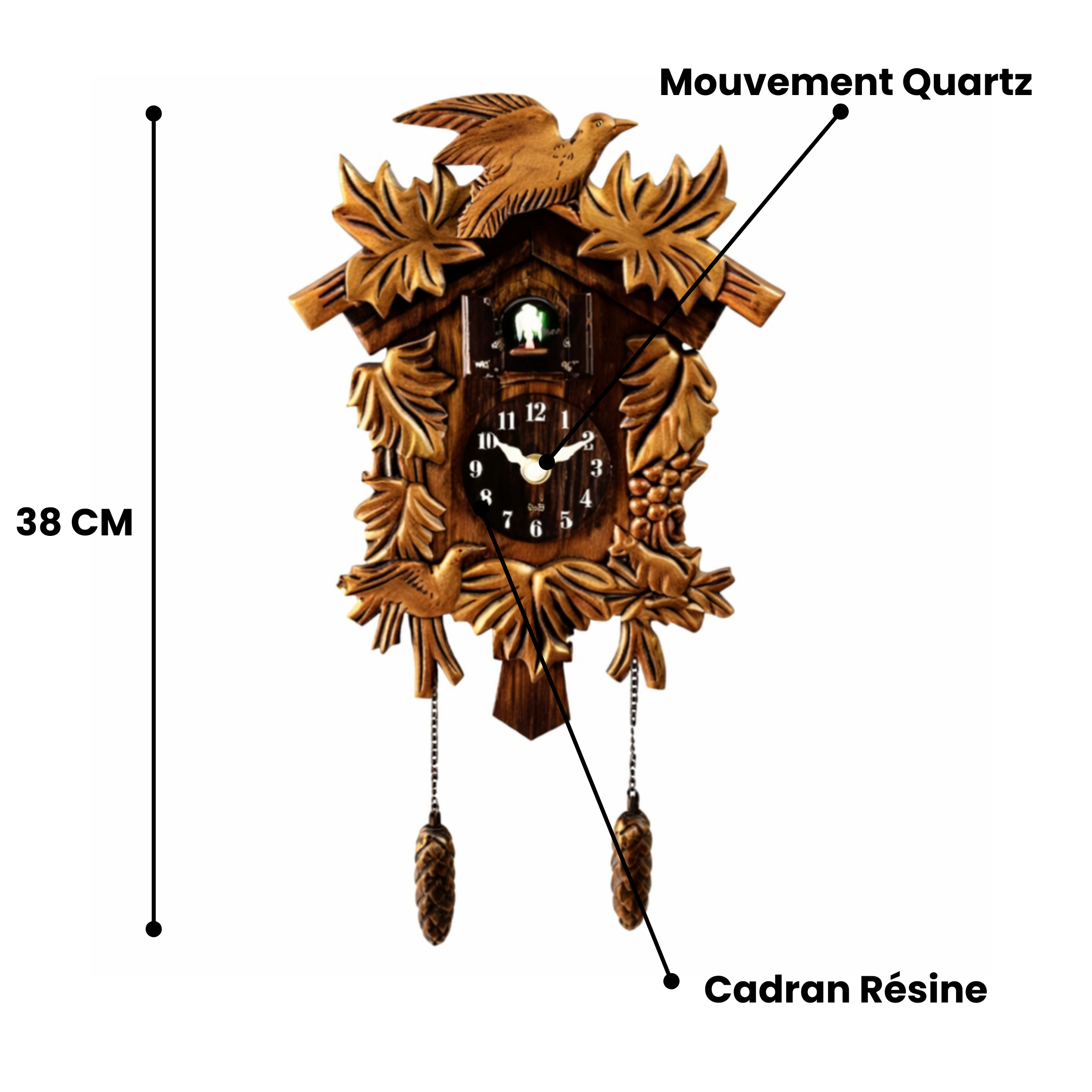 Grande Horloge murale coucou FORÊT NOIRE 38cm