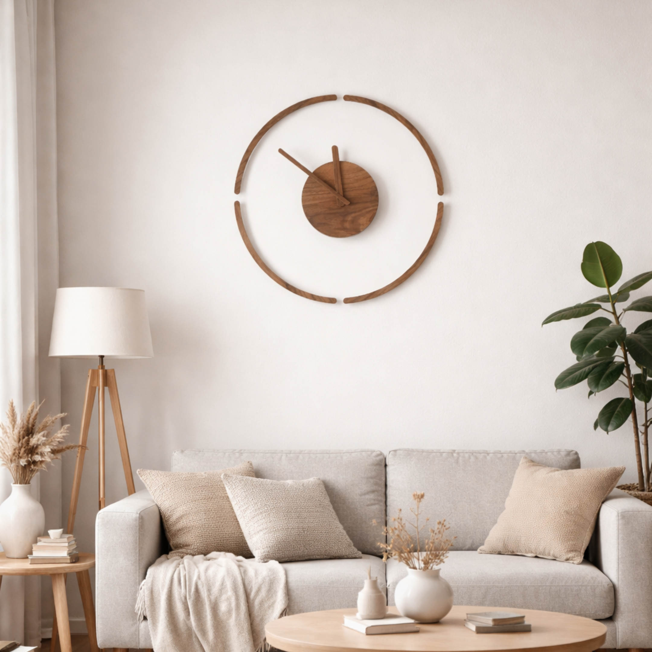 Grande Horloge murale design en noyer WOODY 35 cm