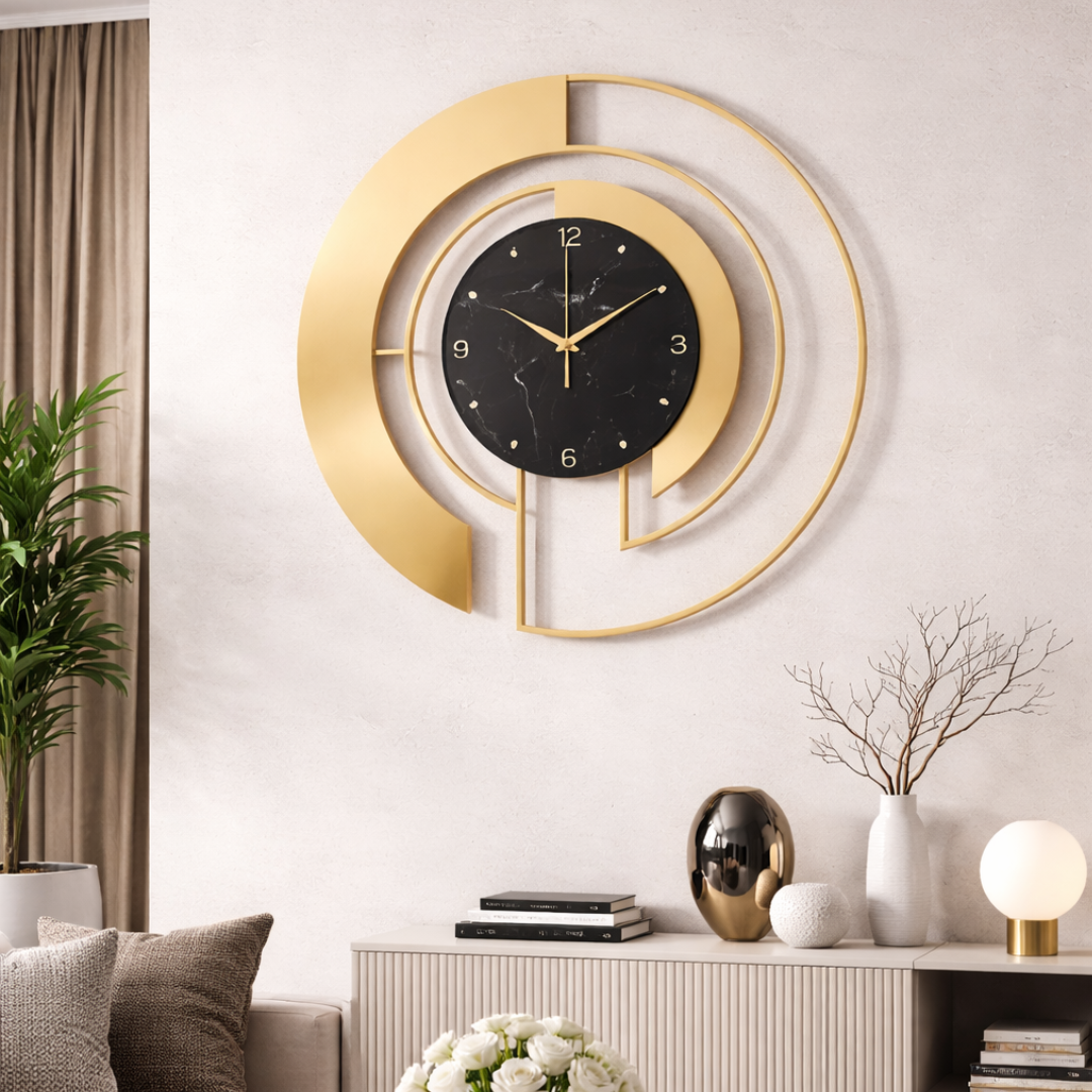 Grande Horloge Murale Design AUREA – Métal Moderne Silencieux 45 cm effet marbre