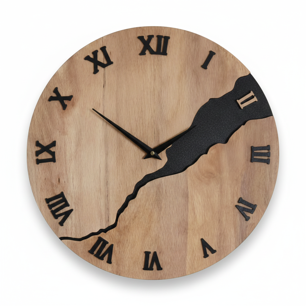 Grande Horloge murale FISSURE NOIR 30 cm en bambou et bois